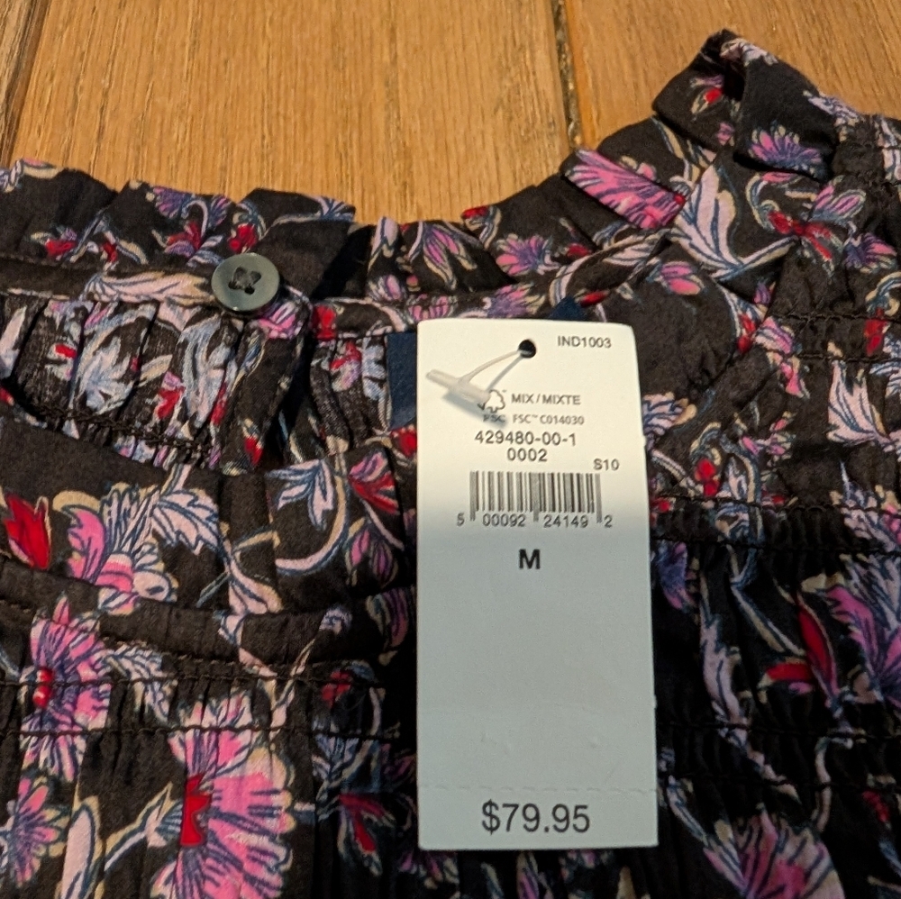 Nwt Women's Gap Black Ruffle Long Sleeve Midi Floral Dress Size Medium - Picture 2 of 7